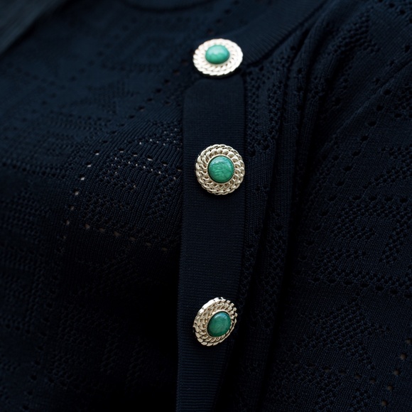 NEW! Monogram Knit Cropped Cardigan - Black - Picture 5 of 11